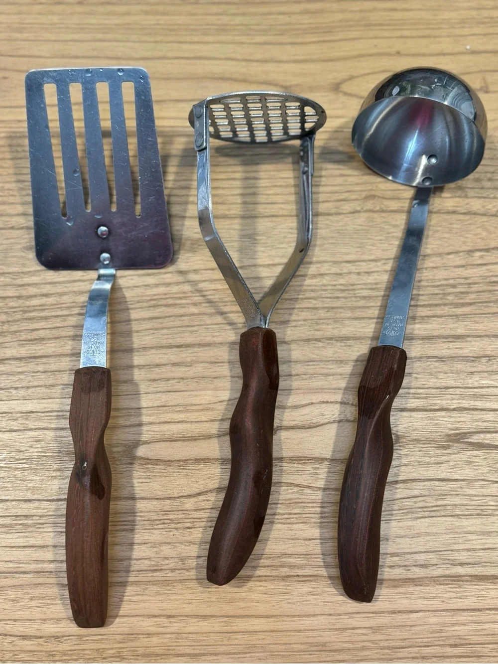Vintage CUTCO Set of 3  Kitchen Utensils Samsonite Handles Stainless 14 15 16